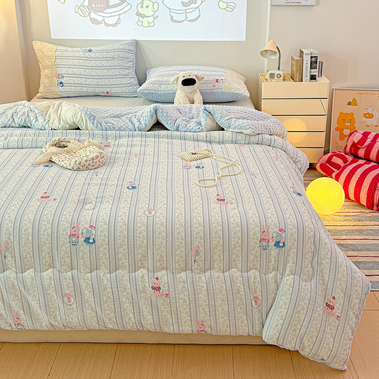 91家纺网 家纺一手货源 找家纺 昊川家纺 2025新款云感针织全棉花边豆豆被春秋被冬被被子被芯 小象宝宝