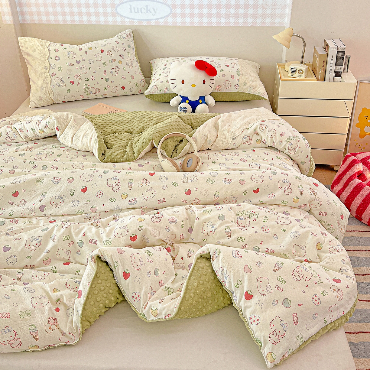 91家纺网 家纺一手货源 找家纺 昊川家纺 2025新款云感针织全棉花边豆豆被春秋被冬被被子被芯 甜品猫星球