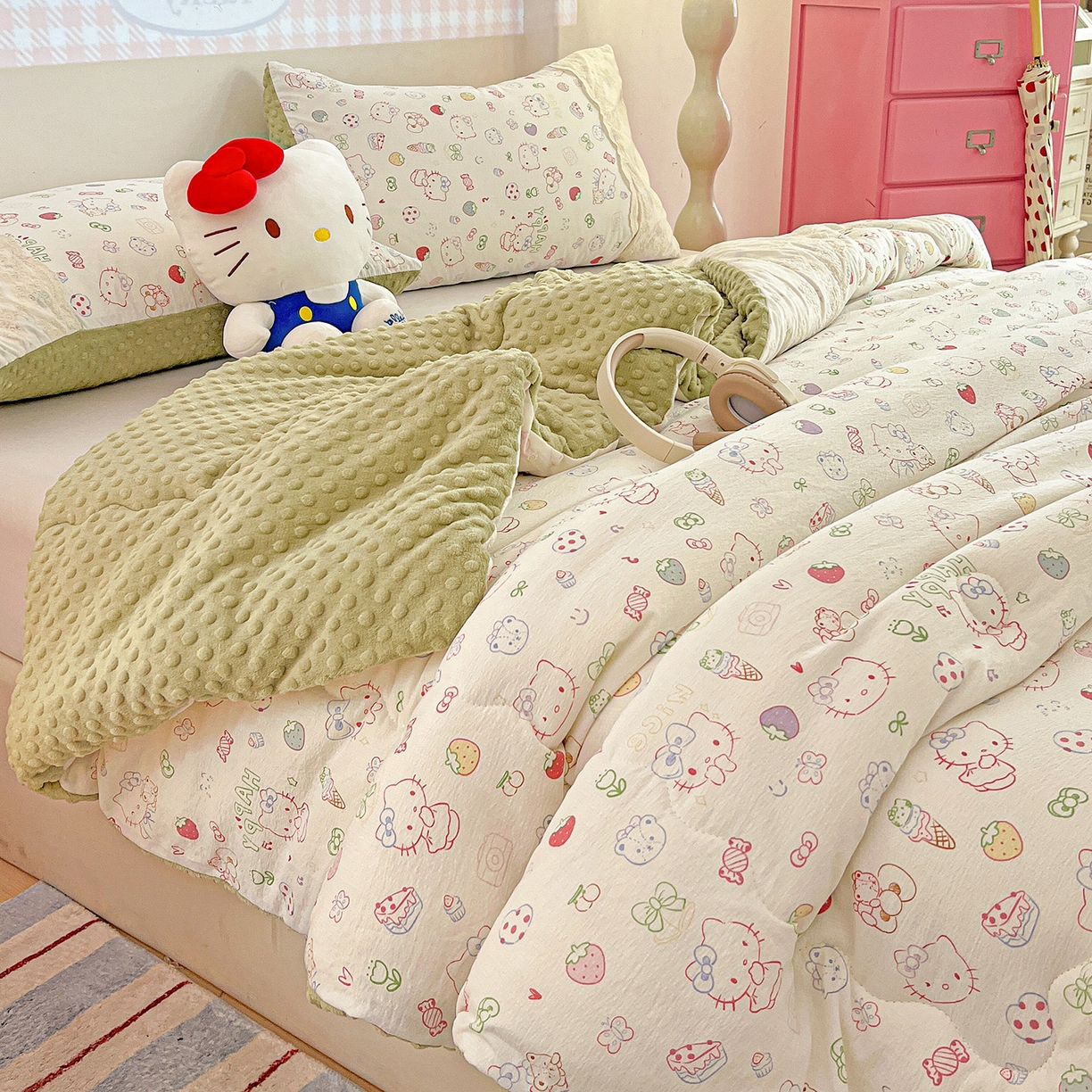 91家纺网 家纺一手货源 找家纺 昊川家纺 2025新款云感针织全棉花边豆豆被春秋被冬被被子被芯 甜品猫星球