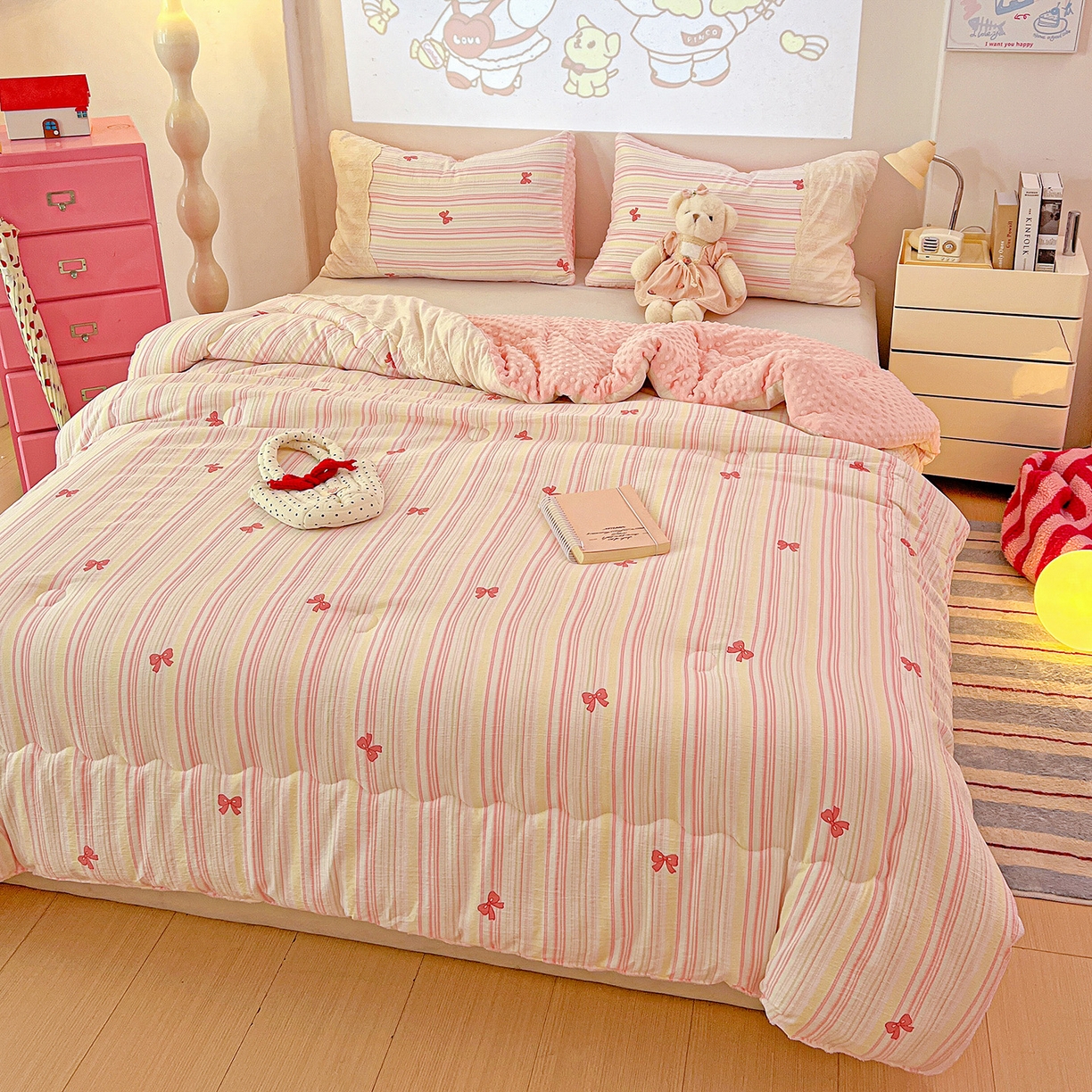 91家纺网 家纺一手货源 找家纺 昊川家纺 2025新款云感针织全棉花边豆豆被春秋被冬被被子被芯 遇见彩虹