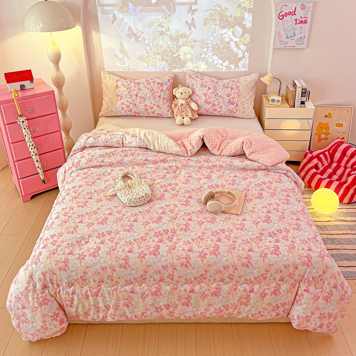 91家纺网 家纺一手货源 找家纺 昊川家纺 2025新款云感针织全棉花边豆豆被春秋被冬被被子被芯 十里桃花