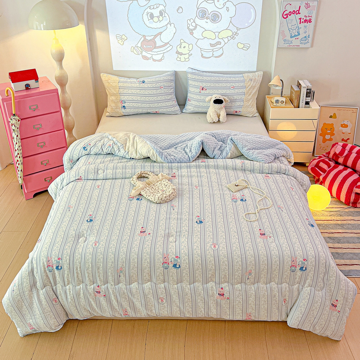 91家纺网 家纺一手货源 找家纺 昊川家纺 2025新款云感针织全棉花边豆豆被春秋被冬被被子被芯 小象宝宝