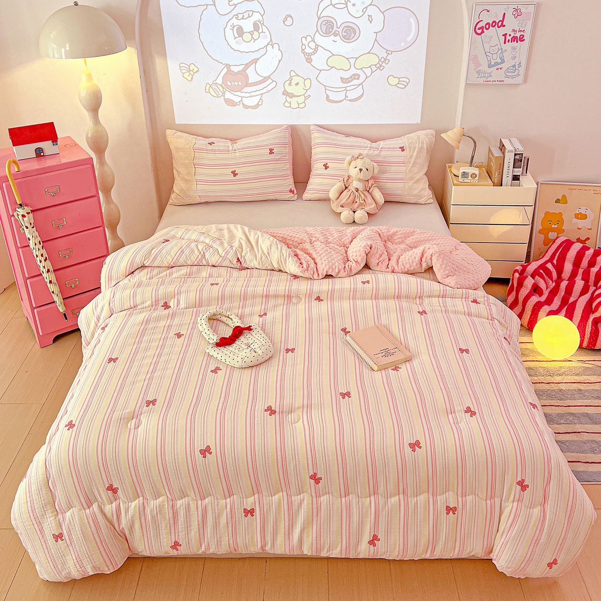 91家纺网 家纺一手货源 找家纺 昊川家纺 2025新款云感针织全棉花边豆豆被春秋被冬被被子被芯 遇见彩虹