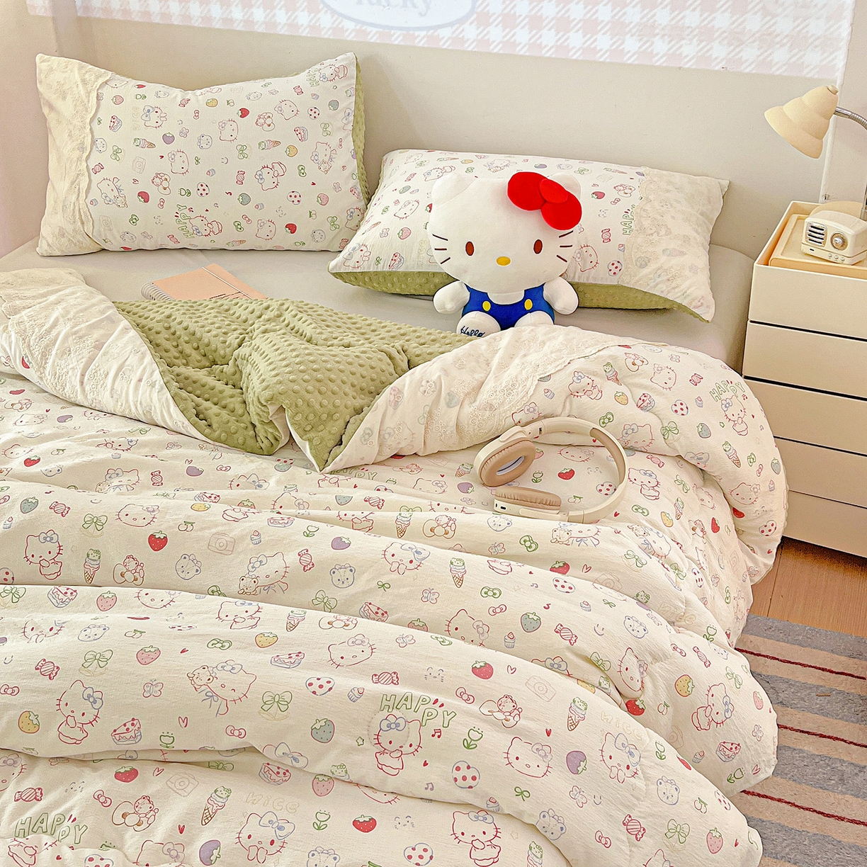 91家纺网 家纺一手货源 找家纺 昊川家纺 2025新款云感针织全棉花边豆豆被春秋被冬被被子被芯 甜品猫星球