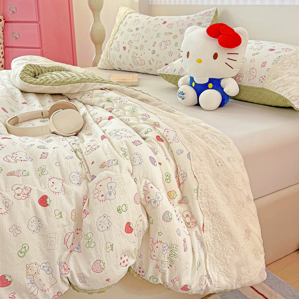 91家纺网 家纺一手货源 找家纺 昊川家纺 2025新款云感针织全棉花边豆豆被春秋被冬被被子被芯 甜品猫星球