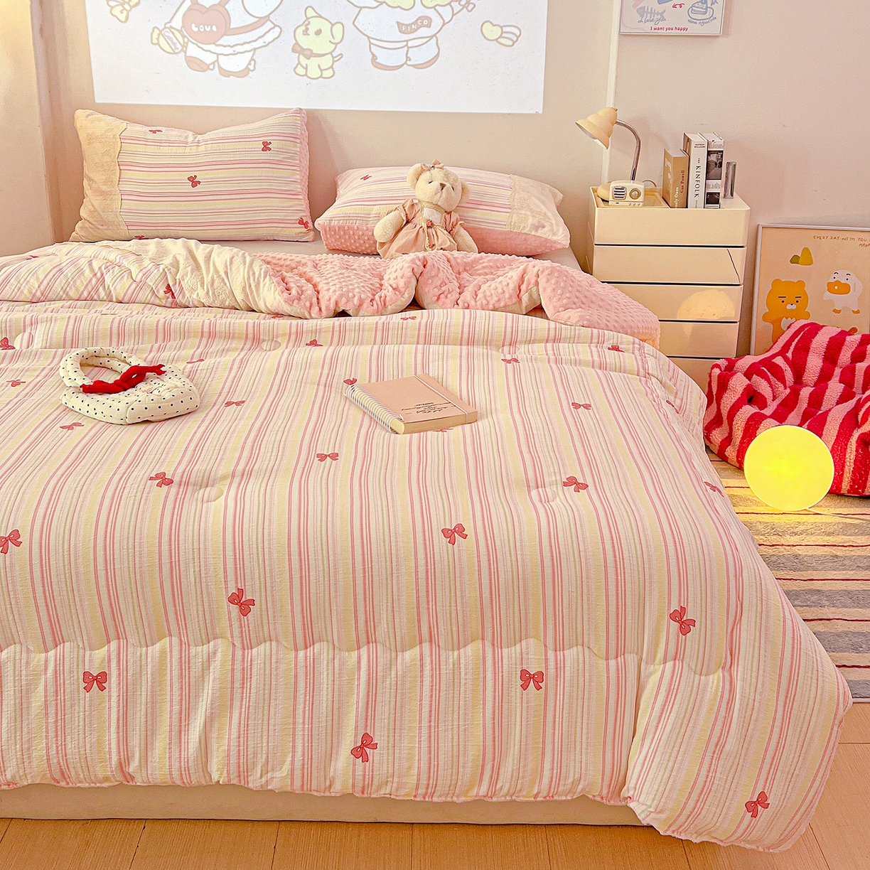 91家纺网 家纺一手货源 找家纺 昊川家纺 2025新款云感针织全棉花边豆豆被春秋被冬被被子被芯 遇见彩虹