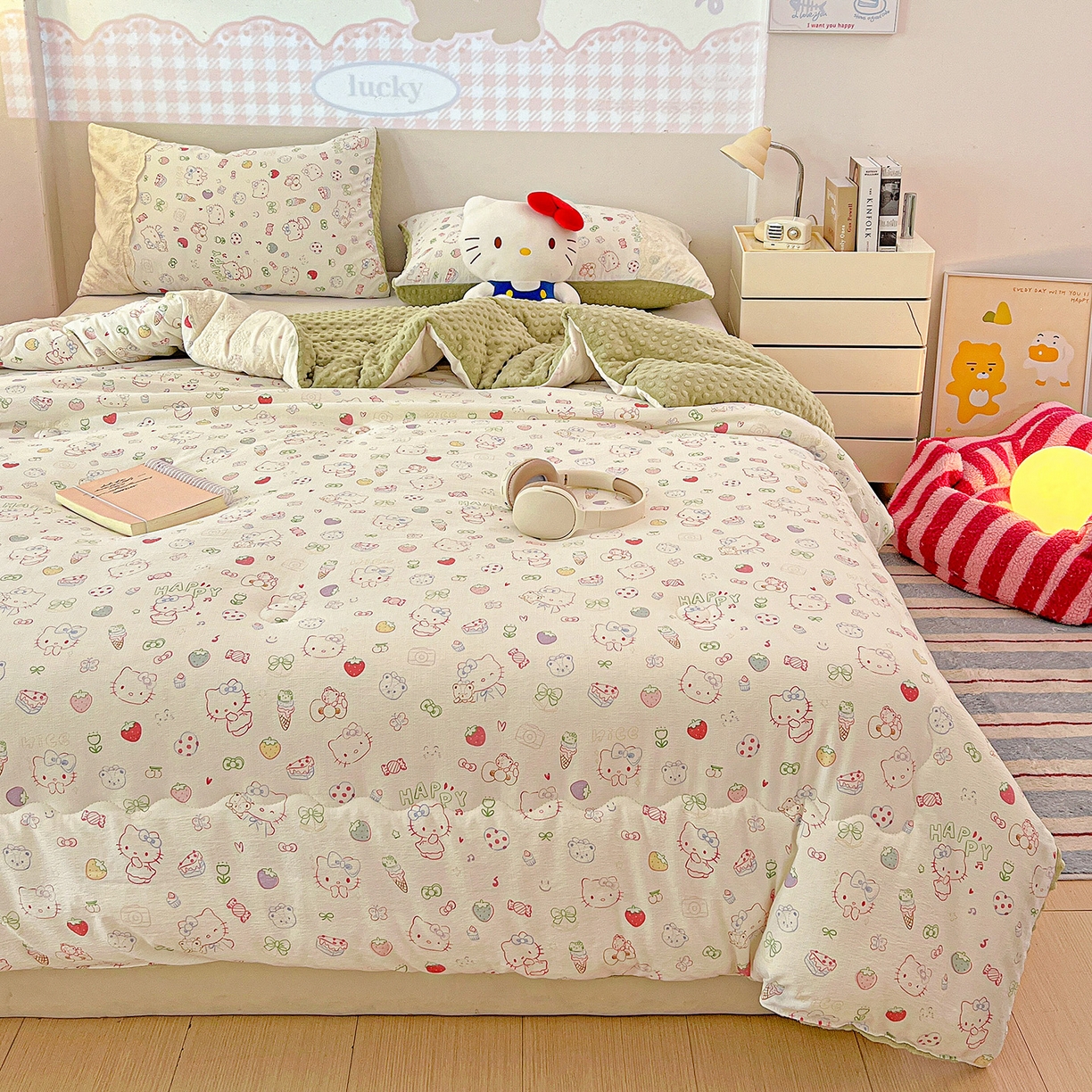 91家纺网 家纺一手货源 找家纺 昊川家纺 2025新款云感针织全棉花边豆豆被春秋被冬被被子被芯 甜品猫星球