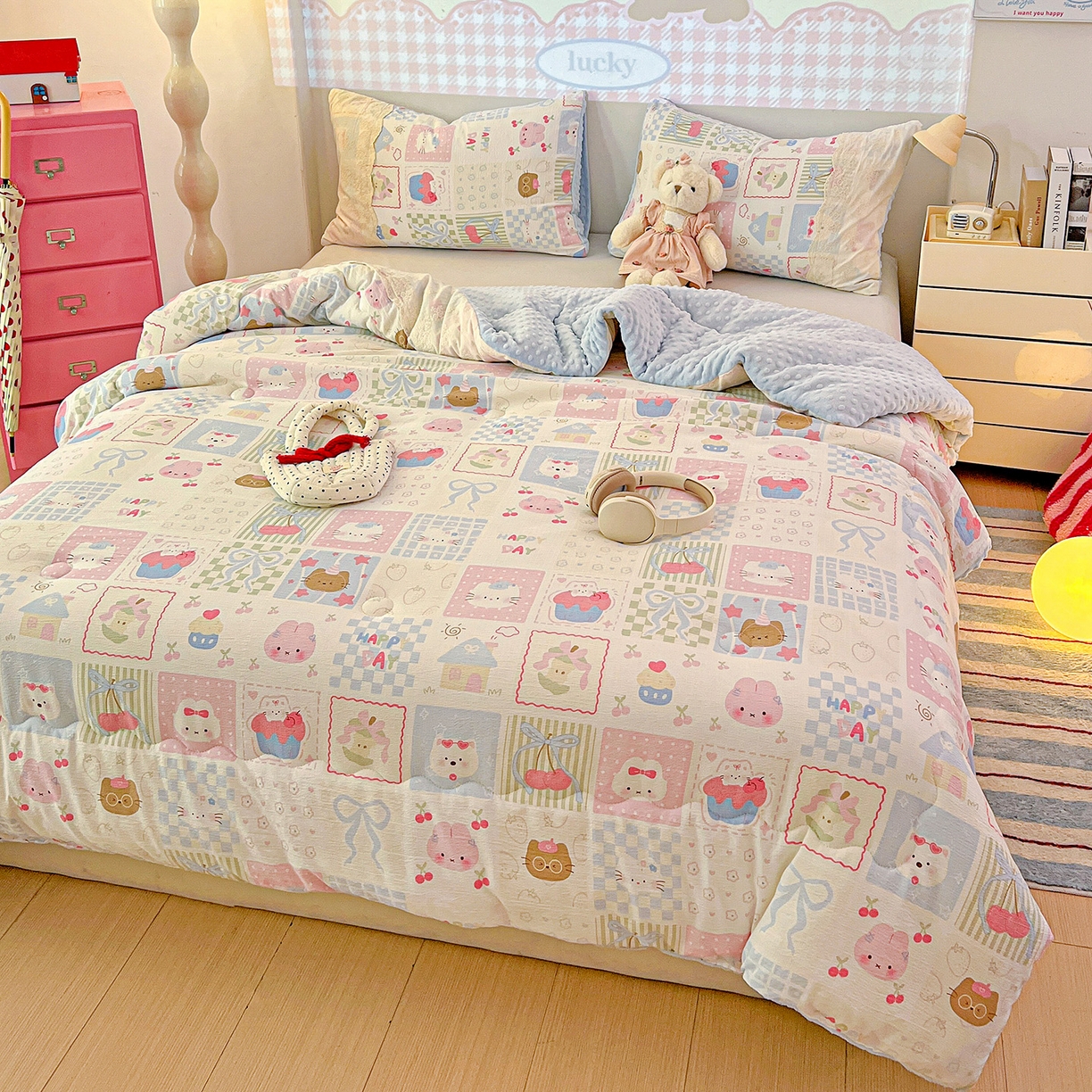 91家纺网 家纺一手货源 找家纺 昊川家纺 2025新款云感针织全棉花边豆豆被春秋被冬被被子被芯 奶油块块