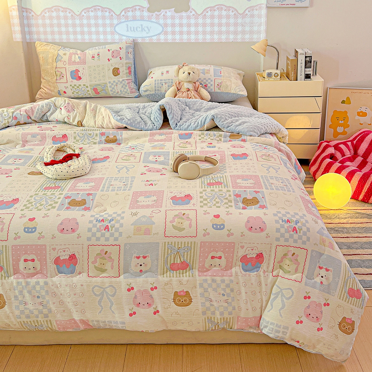 91家纺网 家纺一手货源 找家纺 昊川家纺 2025新款云感针织全棉花边豆豆被春秋被冬被被子被芯 奶油块块