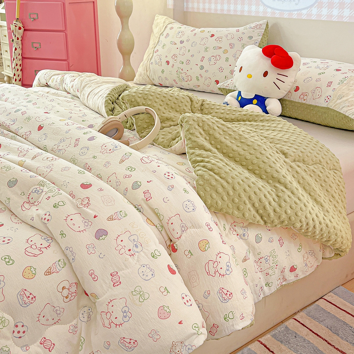 91家纺网 家纺一手货源 找家纺 昊川家纺 2025新款云感针织全棉花边豆豆被春秋被冬被被子被芯 甜品猫星球