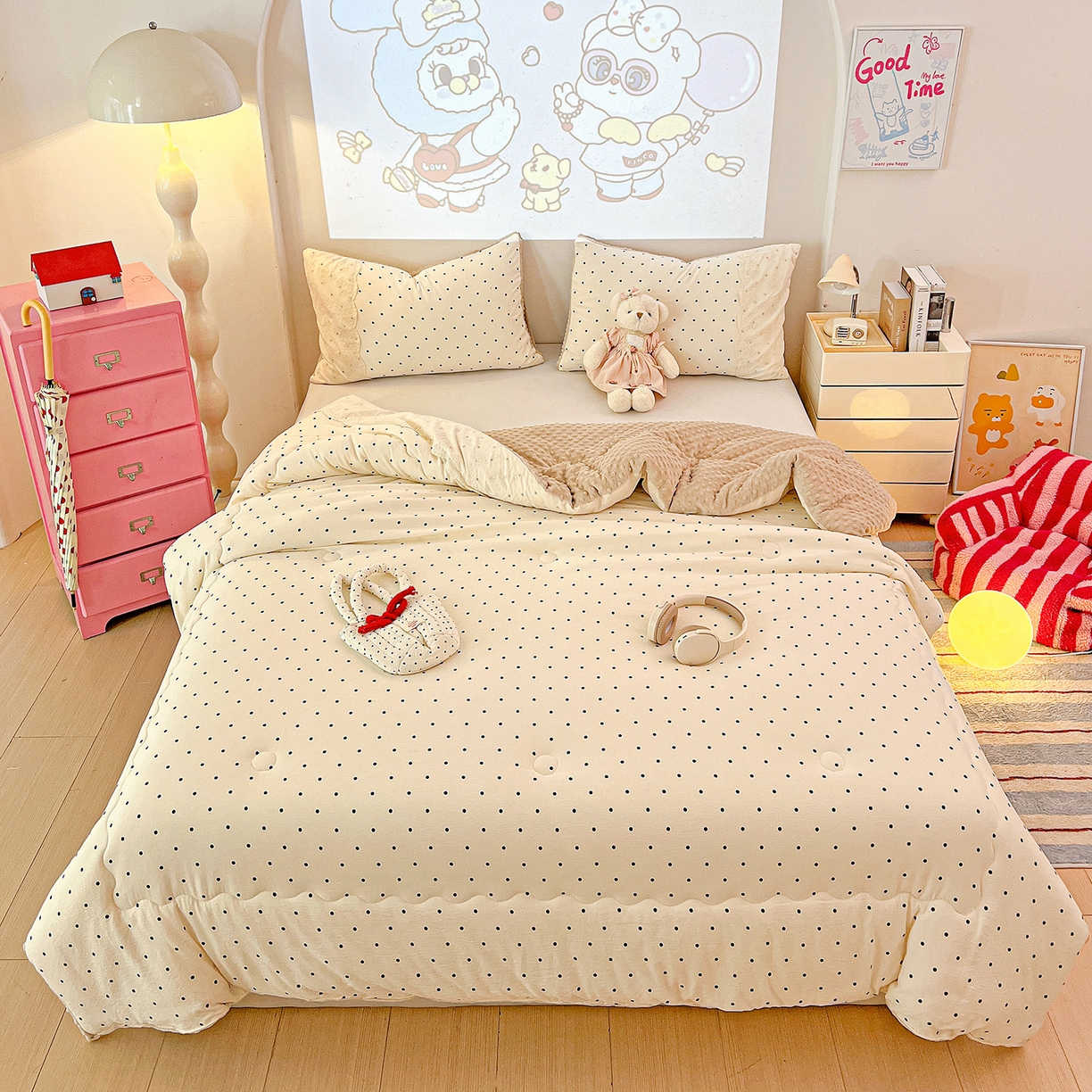 91家纺网 家纺一手货源 找家纺 昊川家纺 2025新款云感针织全棉花边豆豆被春秋被冬被被子被芯 米波点