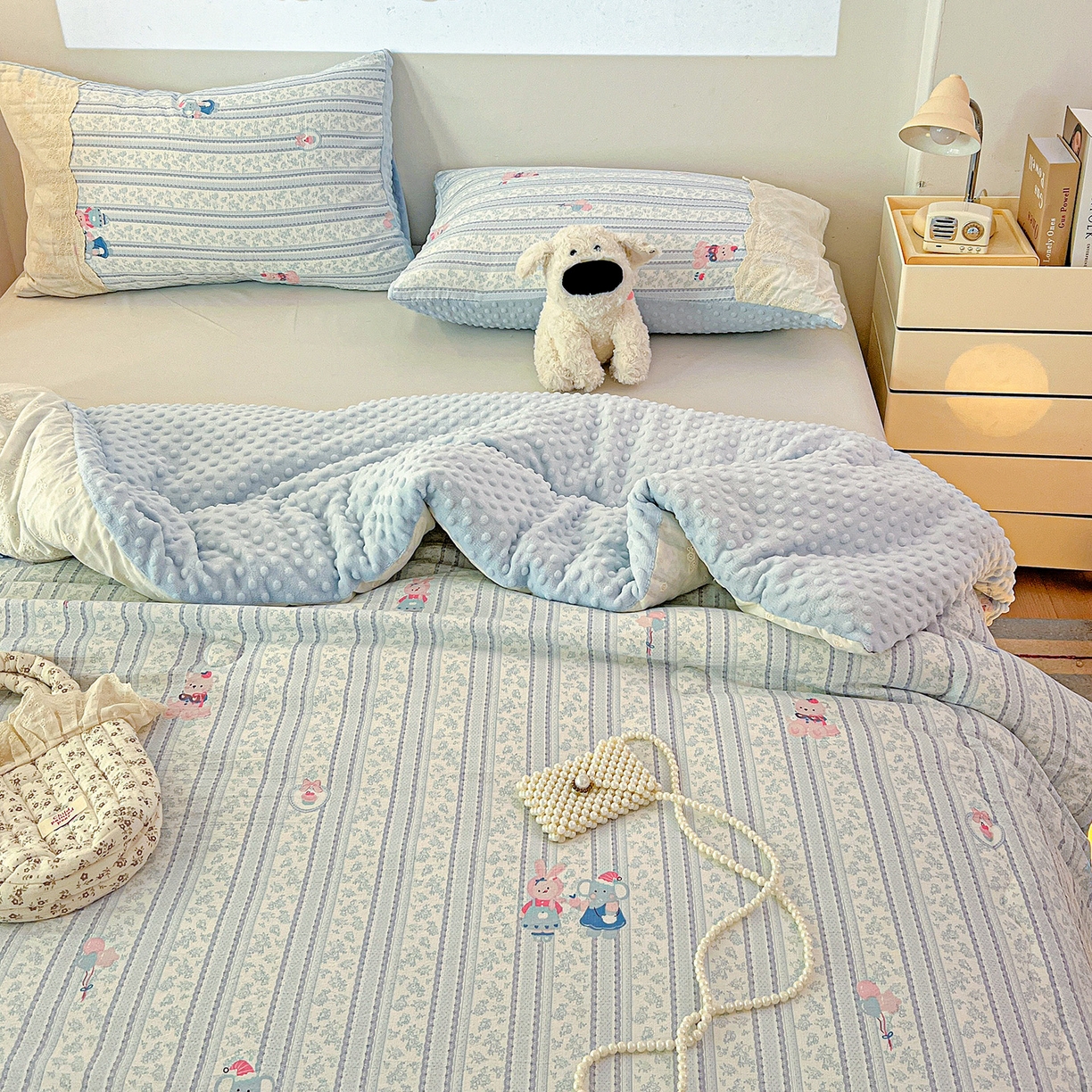 91家纺网 家纺一手货源 找家纺 昊川家纺 2025新款云感针织全棉花边豆豆被春秋被冬被被子被芯 小象宝宝