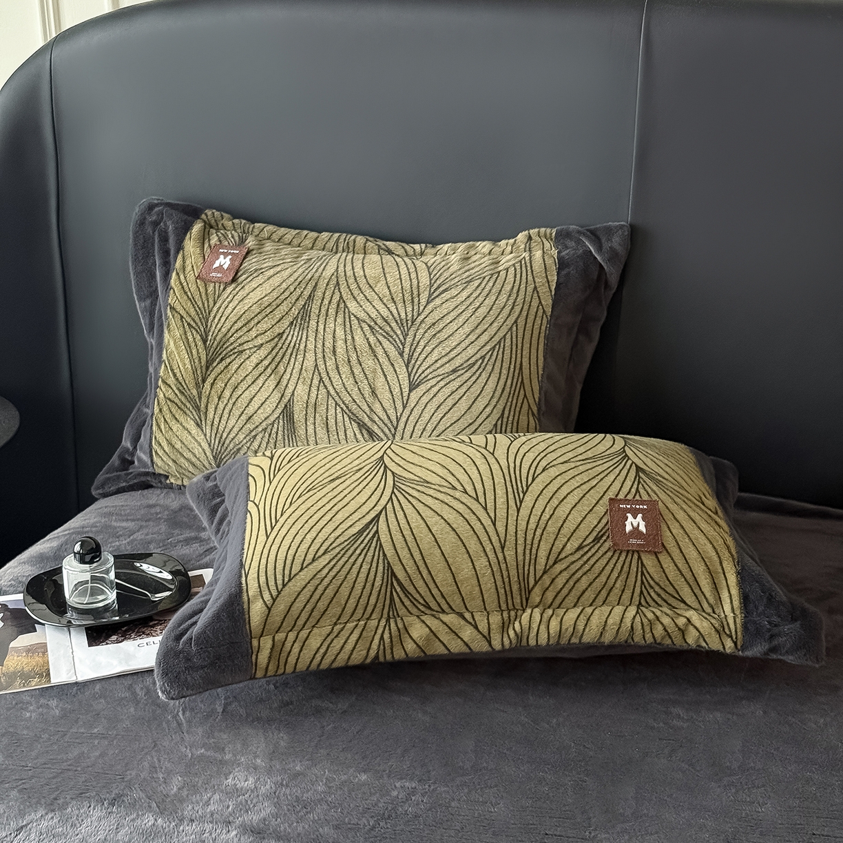 91家纺网 家纺一手货源 找家纺 懒猫家纺 2025新款轻奢拼角欧貂绒系列四件套 简欧-绿