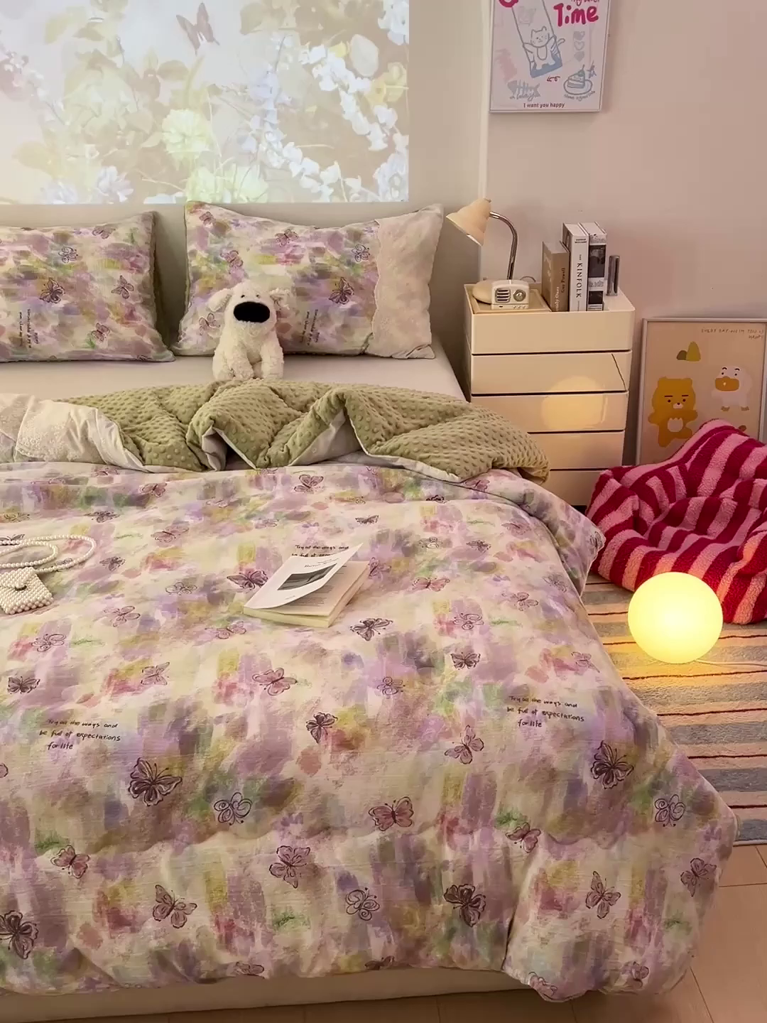 91家纺网 家纺一手货源 找家纺 昊川家纺 2025新款云感针织全棉花边豆豆被春秋被冬被被子被芯 油彩蝴蝶