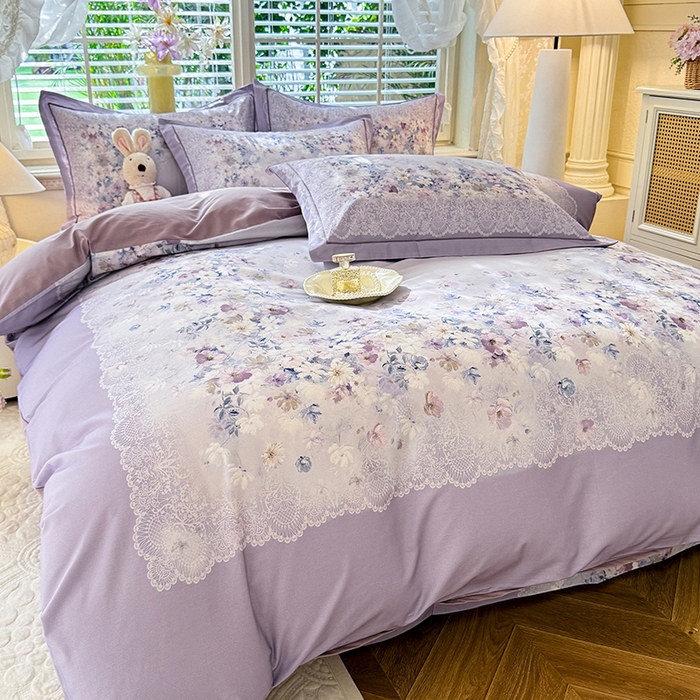 91家纺网 家纺一手货源 找家纺 巧玲珑 2025新款100%数码印花生态AB版四件套 D奈薇