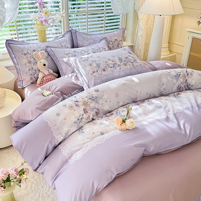 91家纺网 家纺一手货源 找家纺 巧玲珑 2025新款100%数码印花生态AB版四件套 D奈薇