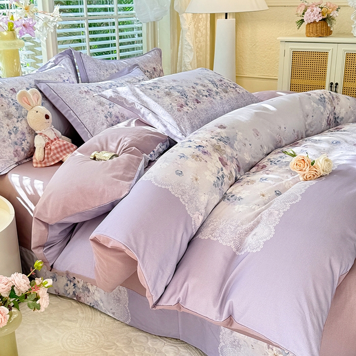 91家纺网 家纺一手货源 找家纺 巧玲珑 2025新款100%数码印花生态AB版四件套 D奈薇