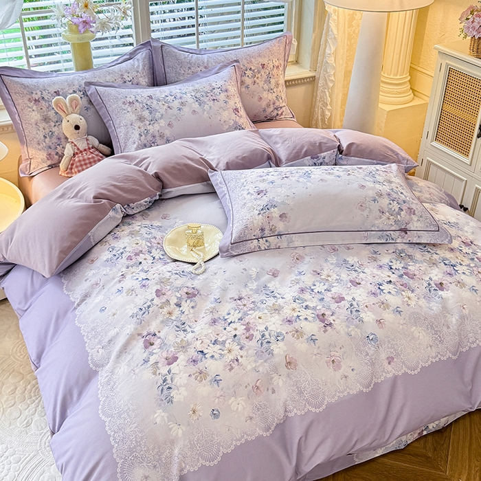 91家纺网 家纺一手货源 找家纺 巧玲珑 2025新款100%数码印花生态AB版四件套 D奈薇