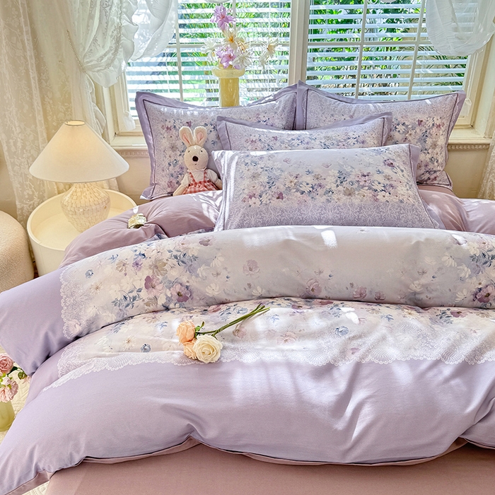 91家纺网 家纺一手货源 找家纺 巧玲珑 2025新款100%数码印花生态AB版四件套 D奈薇