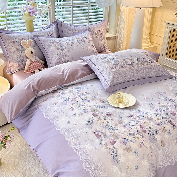 91家纺网 家纺一手货源 找家纺 巧玲珑 2025新款100%数码印花生态AB版四件套 D奈薇