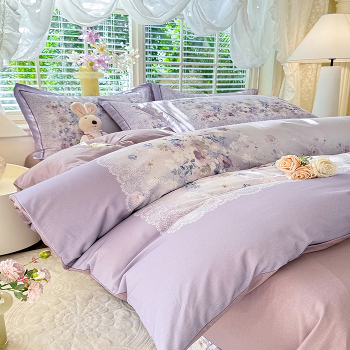 91家纺网 家纺一手货源 找家纺 巧玲珑 2025新款100%数码印花生态AB版四件套 D奈薇