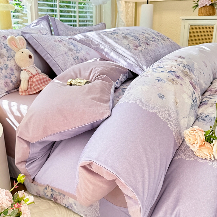 91家纺网 家纺一手货源 找家纺 巧玲珑 2025新款100%数码印花生态AB版四件套 D奈薇