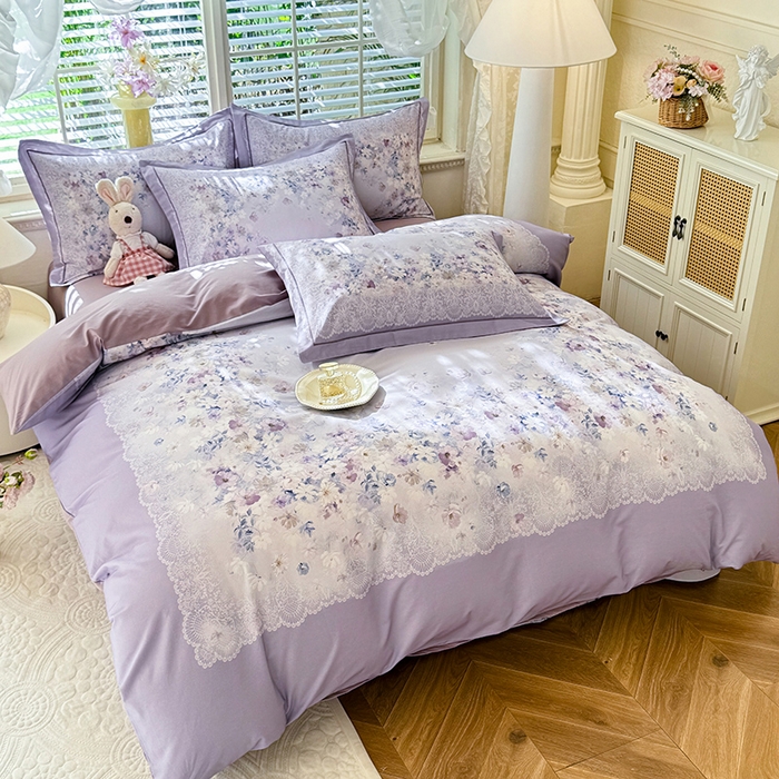 91家纺网 家纺一手货源 找家纺 巧玲珑 2025新款100%数码印花生态AB版四件套 D奈薇