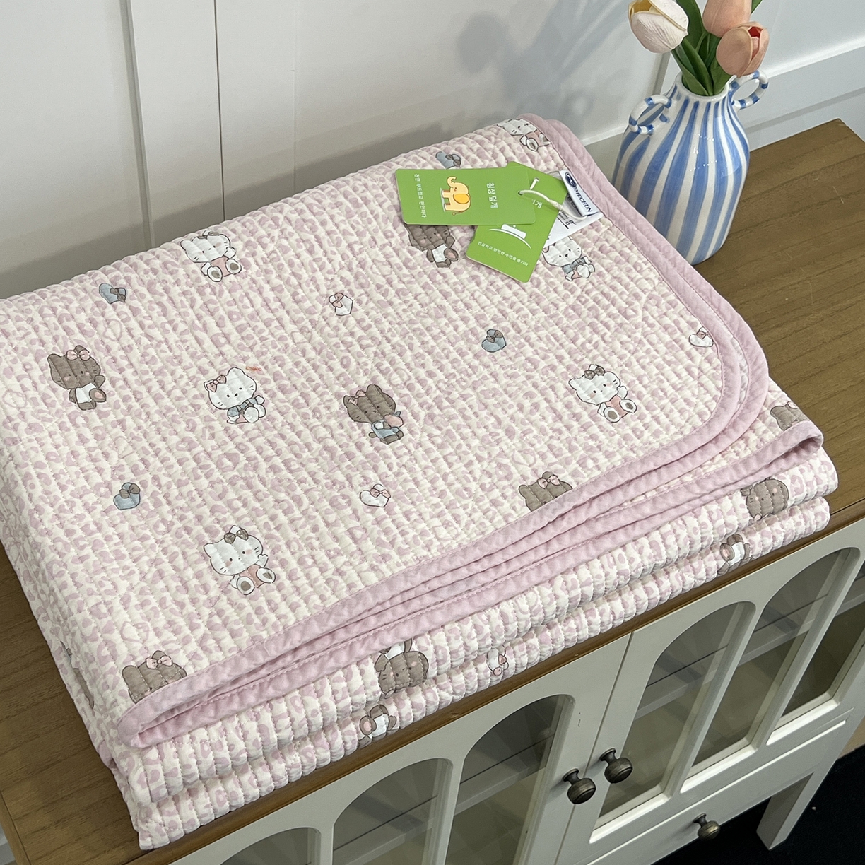 91家纺网 家纺一手货源 找家纺 沐纯家居 2025新款跑量款双面纯棉印花水洗床盖 豹纹猫