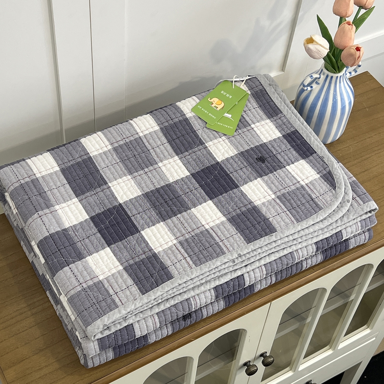 91家纺网 家纺一手货源 找家纺 沐纯家居 2025新款跑量款双面纯棉印花水洗床盖 布依格-灰