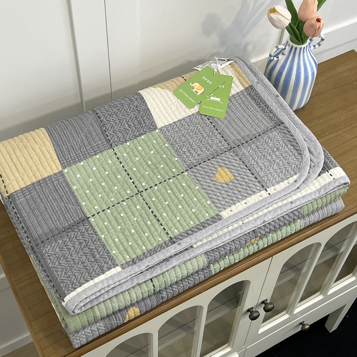 91家纺网 家纺一手货源 找家纺 沐纯家居 2025新款跑量款双面纯棉印花水洗床盖 浪漫绿格