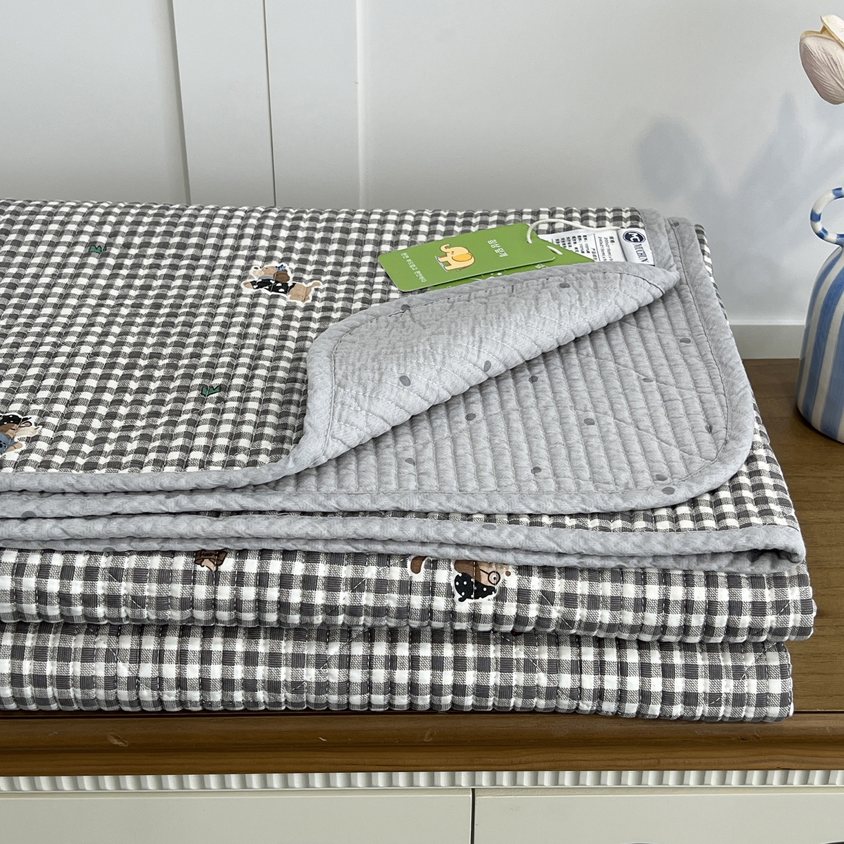 91家纺网 家纺一手货源 找家纺 沐纯家居 2025新款跑量款双面纯棉印花水洗床盖 排队柯基