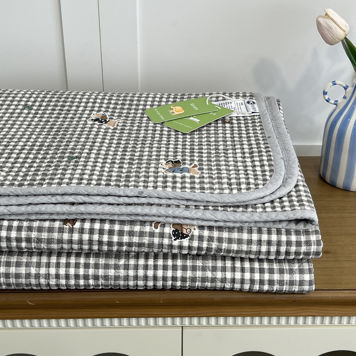 91家纺网 家纺一手货源 找家纺 沐纯家居 2025新款跑量款双面纯棉印花水洗床盖 排队柯基