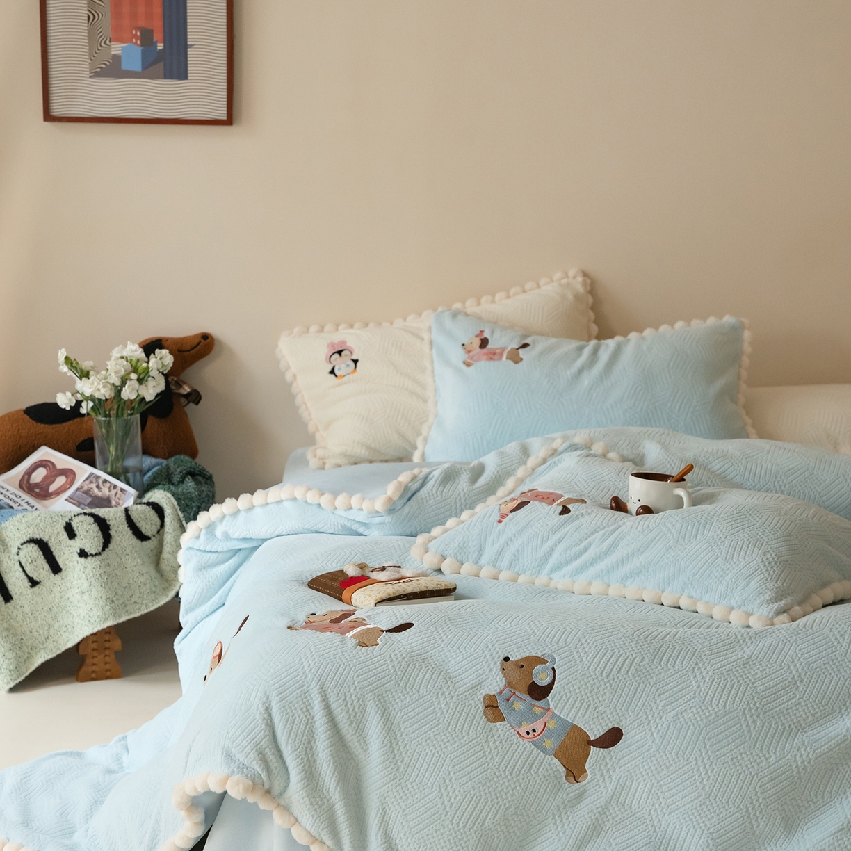 91家纺网 家纺一手货源 找家纺 （总）圆岛家纺 2025新款针织肌理纹雕花立体牛奶绒刺绣四件套