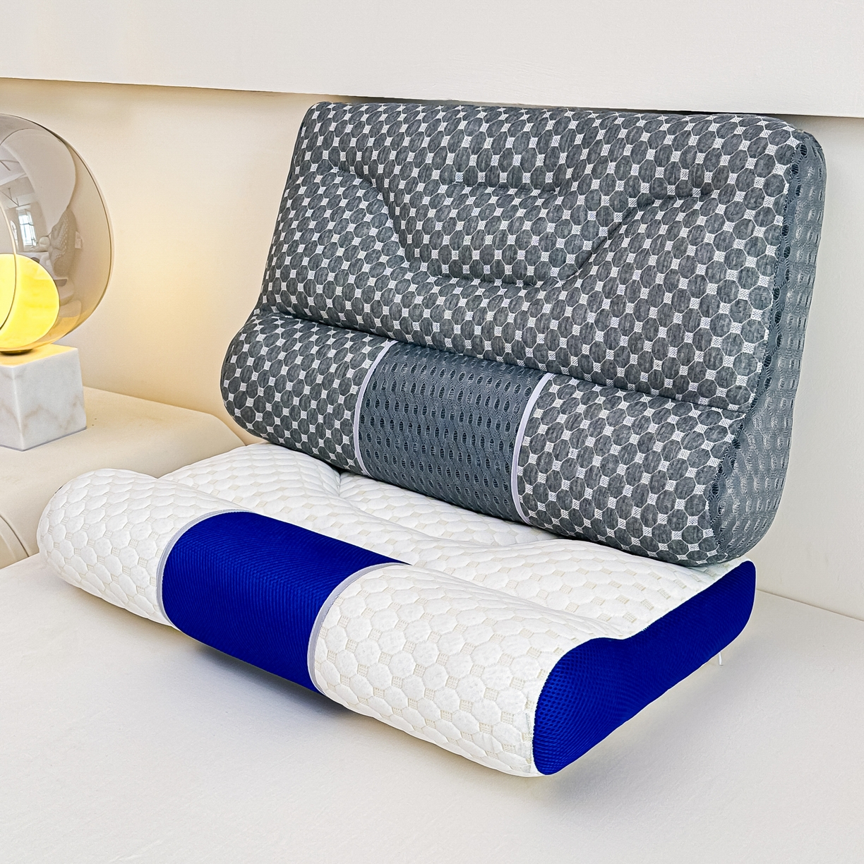 91家纺网 家纺一手货源 找家纺 十仟家纺 2025新款舒适亲肤款牵引枕头枕芯 白色900g