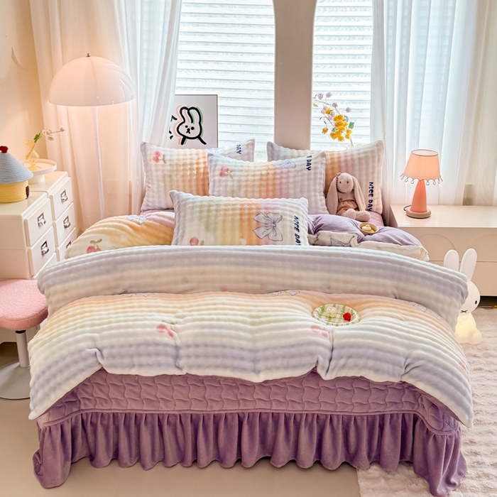 91家纺网 家纺一手货源 找家纺 （总）金盛皇朝家纺 2025新款高克重仿兔毛泡泡牛奶绒床单床盖单件三件四件套