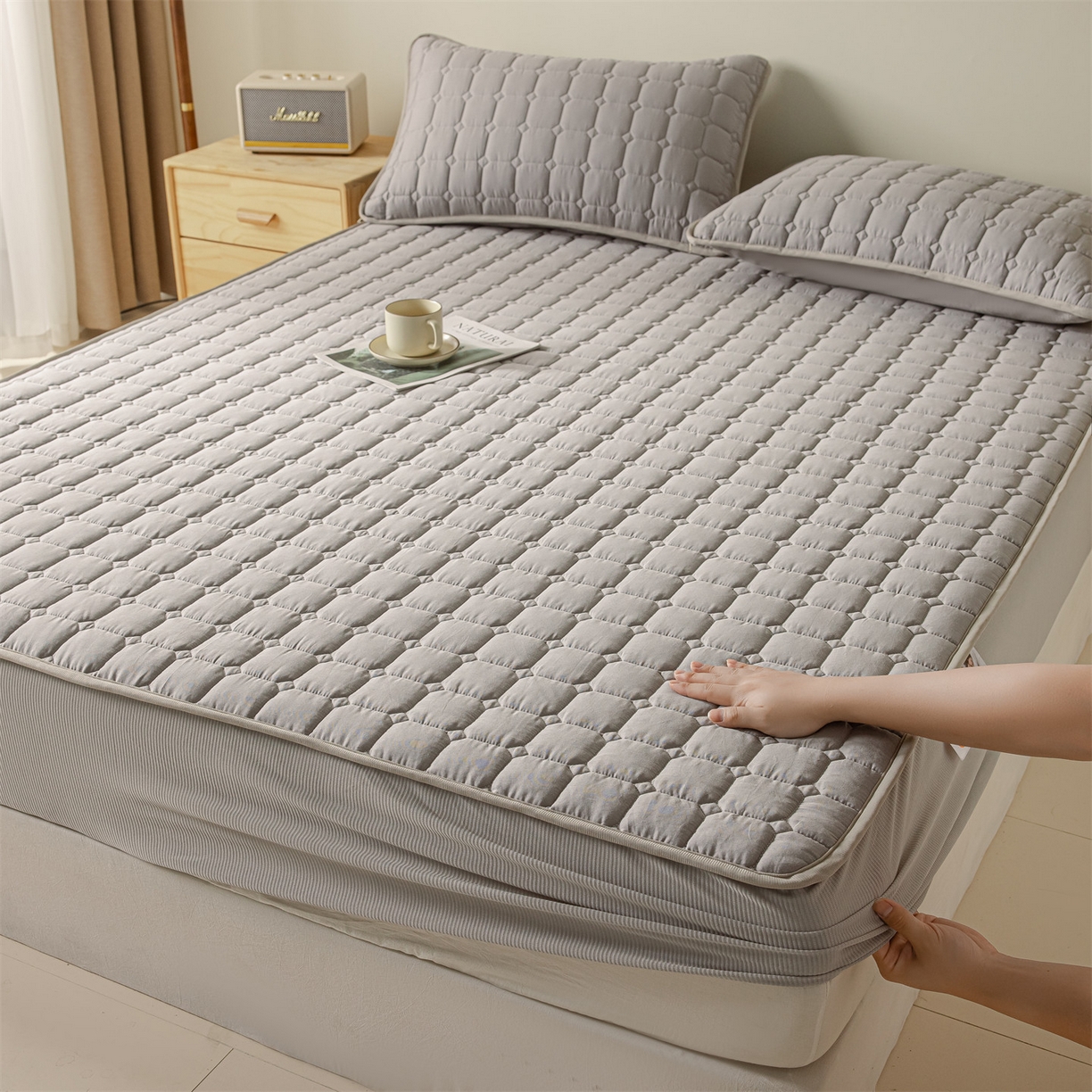 91家纺网 家纺一手货源 找家纺 （总）2025新款全棉牛奶绒双面款夹棉床笠