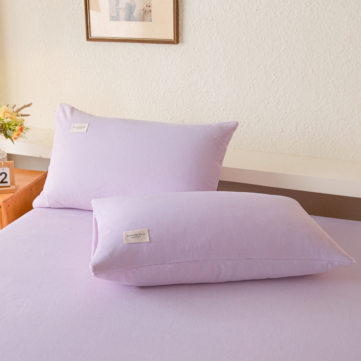 91家纺网 家纺一手货源 找家纺 梵克保罗 2025新款牛奶绒单床笠系列 浅紫