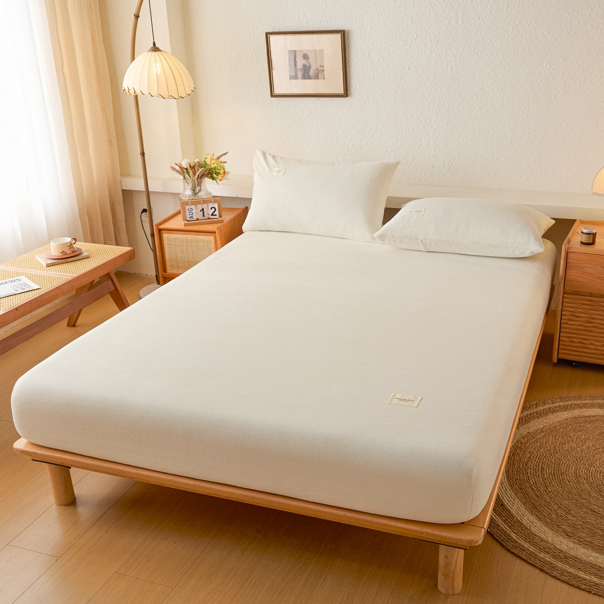 91家纺网 家纺一手货源 找家纺 梵克保罗 2025新款牛奶绒单床笠系列 奶油白