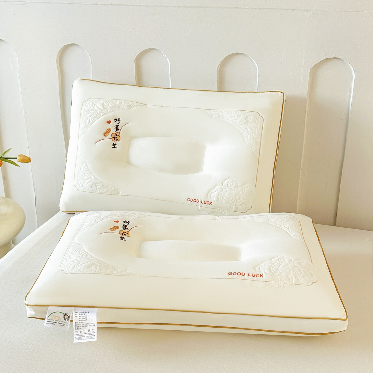 91家纺网 家纺一手货源 找家纺 十仟家纺 2025新款亲肤枕头枕芯系列-好事花生 好事花生-白