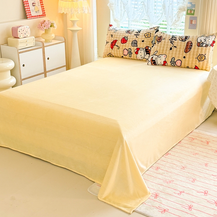 91家纺网 家纺一手货源 找家纺 金盛皇朝家纺 2025新款高克重仿兔毛泡泡牛奶绒床单床盖单件三件四件套 快乐猫咪