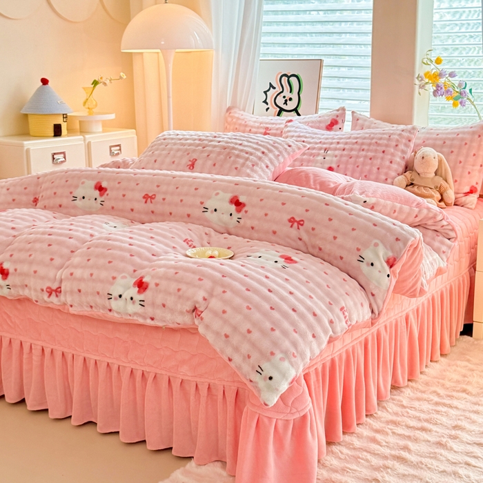 91家纺网 家纺一手货源 找家纺 金盛皇朝家纺 2025新款高克重仿兔毛泡泡牛奶绒床单床盖单件三件四件套 奶绒猫语