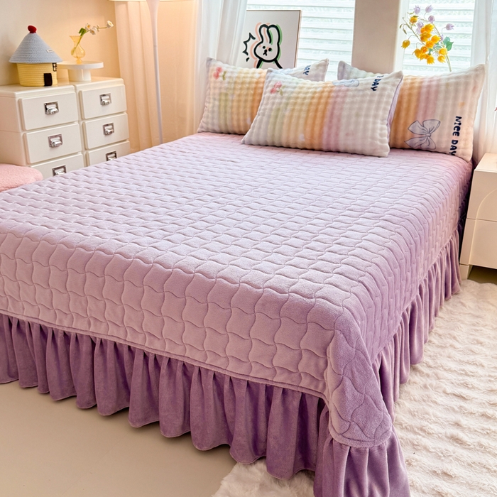 91家纺网 家纺一手货源 找家纺 金盛皇朝家纺 2025新款高克重仿兔毛泡泡牛奶绒床单床盖单件三件四件套 樱桃密语