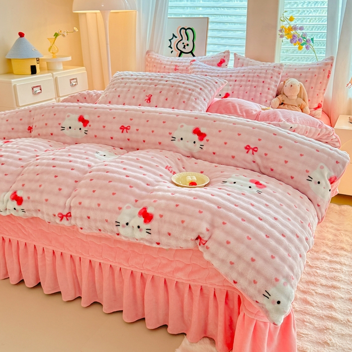 91家纺网 家纺一手货源 找家纺 金盛皇朝家纺 2025新款高克重仿兔毛泡泡牛奶绒床单床盖单件三件四件套 奶绒猫语