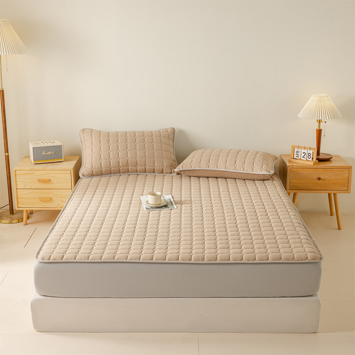 2025新款全棉牛奶绒双面款夹棉床笠 深咖