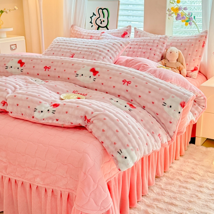 91家纺网 家纺一手货源 找家纺 金盛皇朝家纺 2025新款高克重仿兔毛泡泡牛奶绒床单床盖单件三件四件套 奶绒猫语