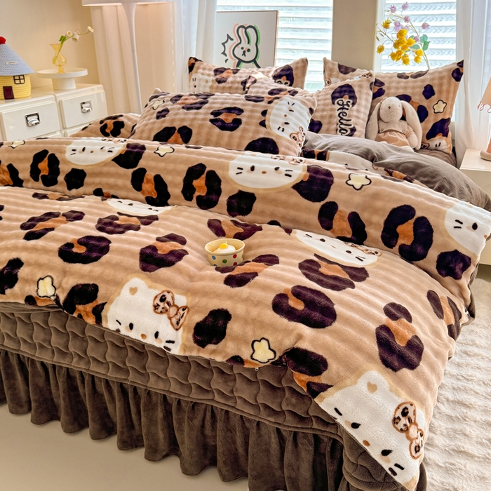 91家纺网 家纺一手货源 找家纺 金盛皇朝家纺 2025新款高克重仿兔毛泡泡牛奶绒床单床盖单件三件四件套 豹纹猫仔