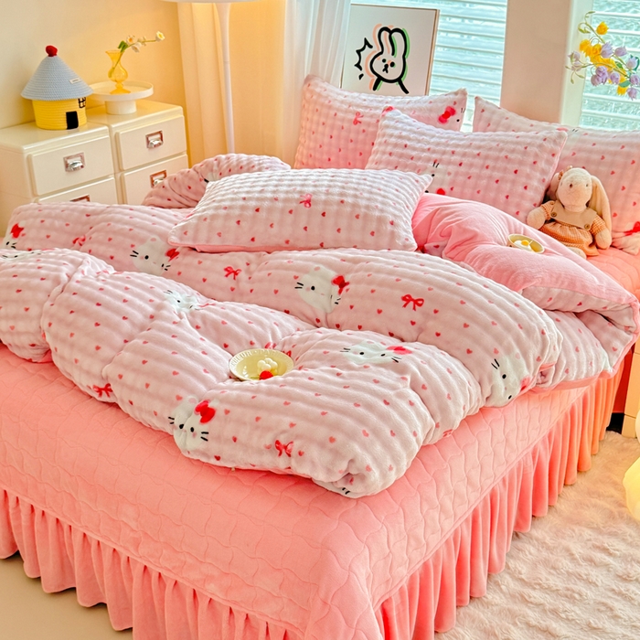 91家纺网 家纺一手货源 找家纺 金盛皇朝家纺 2025新款高克重仿兔毛泡泡牛奶绒床单床盖单件三件四件套 奶绒猫语