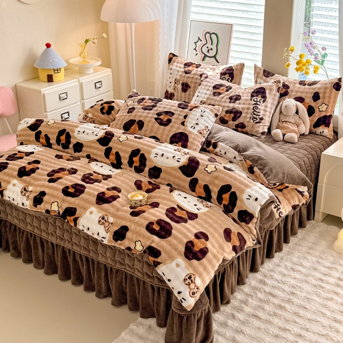 91家纺网 家纺一手货源 找家纺 金盛皇朝家纺 2025新款高克重仿兔毛泡泡牛奶绒床单床盖单件三件四件套 豹纹猫仔