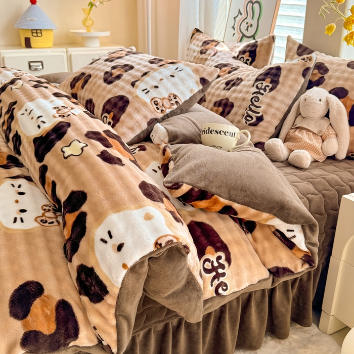 91家纺网 家纺一手货源 找家纺 金盛皇朝家纺 2025新款高克重仿兔毛泡泡牛奶绒床单床盖单件三件四件套 豹纹猫仔