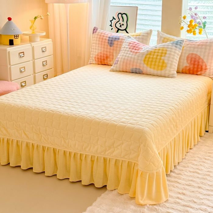 91家纺网 家纺一手货源 找家纺 金盛皇朝家纺 2025新款高克重仿兔毛泡泡牛奶绒床单床盖单件三件四件套 爱心拾暖